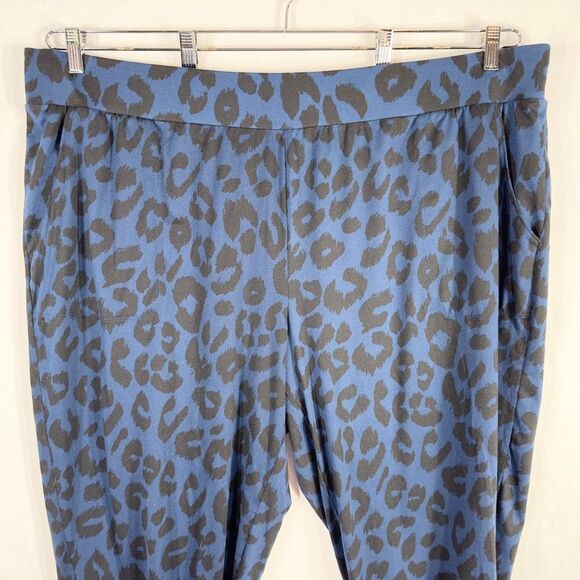 LaunGy by Giuliana Plus Size 3XP Pants Blue Black Leopard Print Knit Stretch 147 - Picture 3 of 7